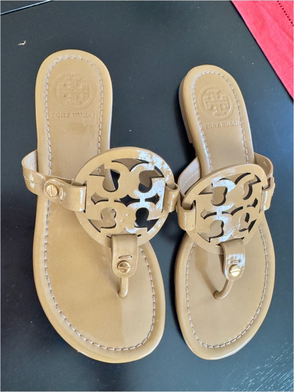 Tory Burch Tan Miller Logo Thong Sandals
